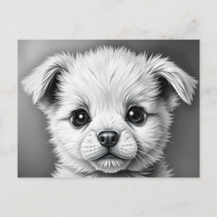 Süße Welpen Gesicht Schwarz-Weiß-Illustration  Postkarte