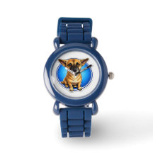 Süße Welpen-Hund-Uhr für Kinder in Blau