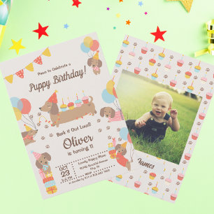 Süße Welpen Hunde Dachshund Geburtstagsparty  Einladung