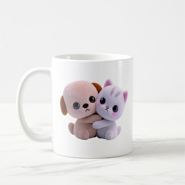 Süße Welpen-Kätzchen-Umarmung Kaffeetasse (Links)