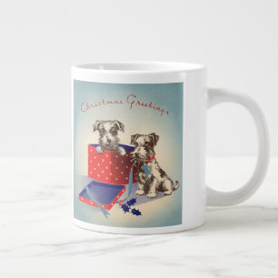 Süße Welpen, Vintage-Weihnachtsgrüße Jumbo-Tasse