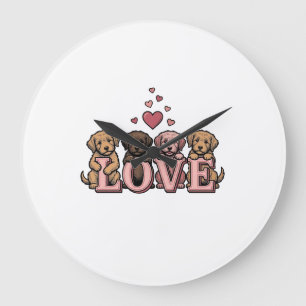 Süße Welpenliebe Valentinstag Vintage Gravur Desig Große Wanduhr