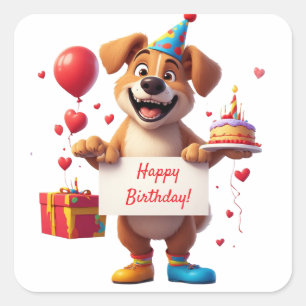 Süße Welpenparty mit Geschenkbox 🐾 Quadratischer Aufkleber