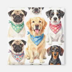 Süße Welpenporträts Bandana Collage Aquarell Magnet