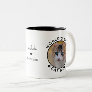 Süße Welt beste Katzenmutter personalisierter Name Zweifarbige Tasse