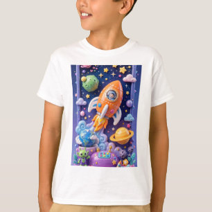 Süße Weltraum-Abenteuer 3D-Rakete Vertikal  T-Shirt