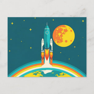 Süße Weltraum-Raketen-Zeichentrick Postkarte