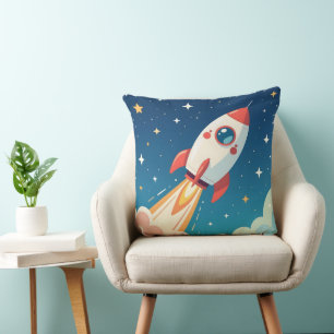 Süße Weltraumrakete beim Start Kissen