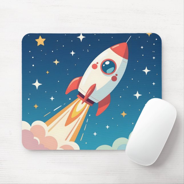 Süße Weltraumrakete beim Start Mousepad (Mit Mouse)