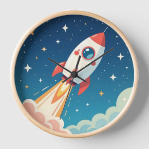 Süße Weltraumrakete beim Start Uhr