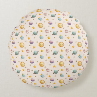 Süße Weltraumstoff-Baby-Zimmer-Textildesigns Rundes Kissen