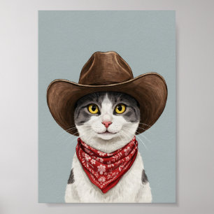 Süße Western-Cowboy-Katze rote Bandana Haustier-Po Poster