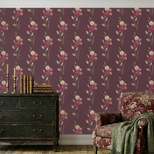 Süße whimsical Aquarell-Blumenmuster Mauve Tapete