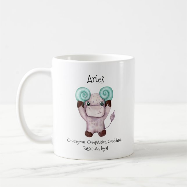 Süße Widder-Widder-Wasserfarbe Stier Sternzeichen- Kaffeetasse (Links)