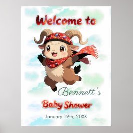Süße Widder-Winter-Baby-Shower-Willkommensschild Poster