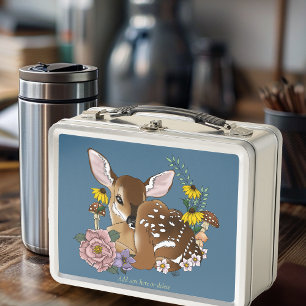 Süße Wildblumen Reh Blau Baby Reh Waldland Metall Brotdose