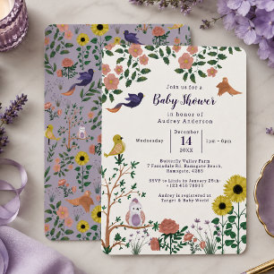 Süße Wilde Blumen- und Vögel-Teeparty-Baby-Einladu Einladung