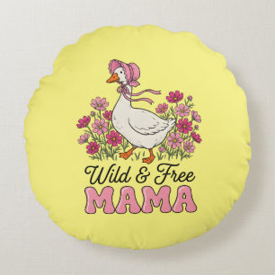 Süße wilde freie Gans Mama  Rundes Kissen