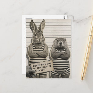 Süße wilde Kriminelle Waldmurmeltier und Kaninchen Postkarte