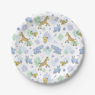 Süße wilde Safari-Tiere Baby Shower Weiß Pappteller