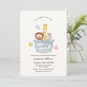 Süße wilde Safari-Tiere Badewanne Baby Shower Einladung
