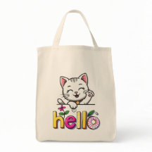 Süße winkende Katze Hallo Bunte Retro-Tasche