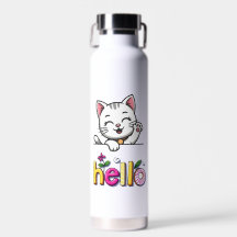 Süße winkende Katze Hallo Bunte Retro-Wasserflasch