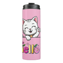 Süße winkende Katze Hallo Rosa Thermotumbler