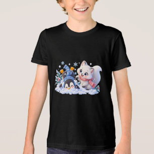 Süße Winter-Arktis-Füchsin und Pinguin spielen im Tri-Blend Shirt