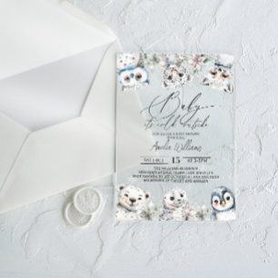 Süße Winter-Arktis-Tiere Baby Shower Acryleinladungen