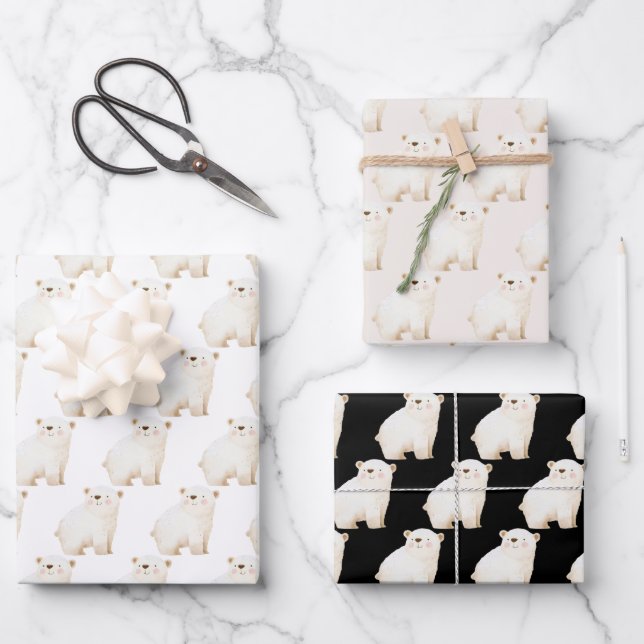Süße Winter-Eisbären Geschenkpapier Set (Vorderseite)