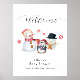 Süße Winter-Pinguin-Schneemann-Baby-Shower-Willkom Poster