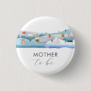 Süße Winter-Schnee-Dorf-Mama-Baby-Party Button