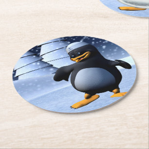 Süße Winter-Seemann-Pinguin-Schnee-Feiertag-Kunst Runder Pappuntersetzer