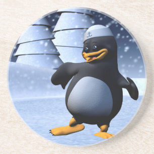 Süße Winter-Seemann-Pinguin-Schnee-Feiertag-Kunst Sandstein Untersetzer