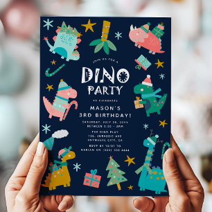 Süße Winter-Weihnachts-Dino-Kinder-Geburtstagsfeie Einladung