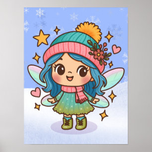 Süße Winterfee Kawaii Pastell Fantasy Kunst Poster