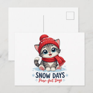 Süße Winterkatze Schnee Tage Postkarte