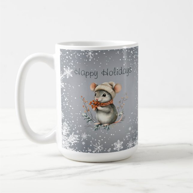 Süße Wintermaus mit Beeren Kaffeetasse (Links)