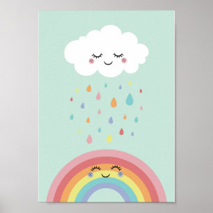 Süße Wolke Regenbogen Kinderzimmer Pastell Poster 