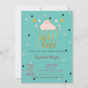 Süße Wolke, Sterne, Süße Minzgrüne Baby Baby-Party Einladung