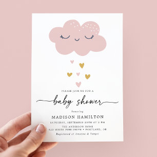 Süße Wolke und Herzen Rosa und Gold Baby Shower Einladung