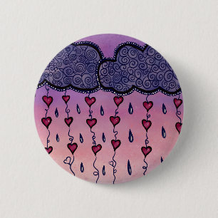 Süße Wolken, Herzen und Regentropfen Button