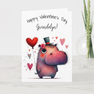 Süße wunderliche Nilpferd Frohes Valentinstag Karte