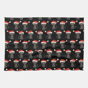 Süße wütende schwarze Katze lustiges Weihnachten H Geschirrtuch