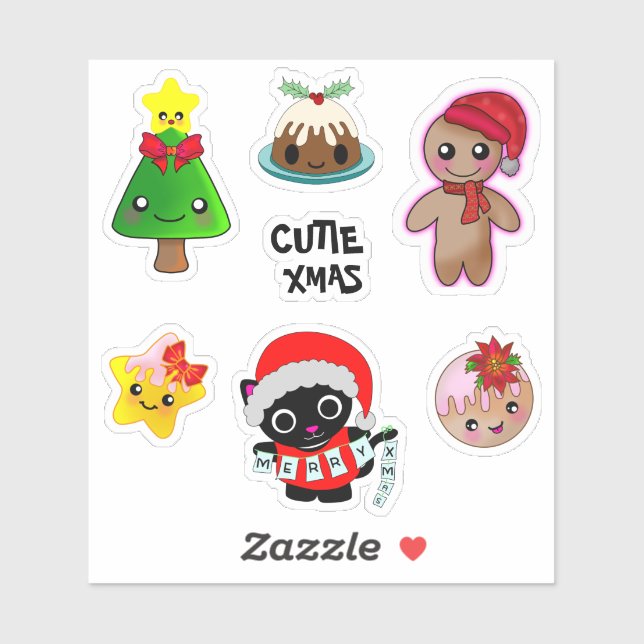 Süsse Xmas Cat Friendship Gingerbrew Man Stars Aufkleber (Blatt)