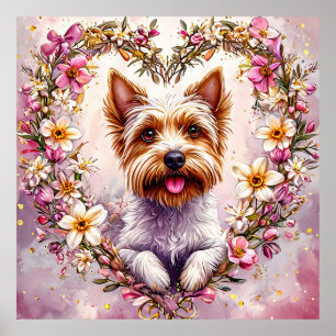 🐶 Süße Yorkie-Blumen-Dekoration für Hunde-Liebhab Poster