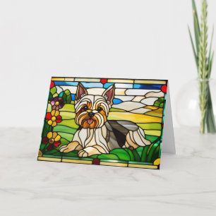 Süße Yorkie-Buntglas-Karte Karte