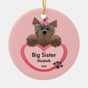 Süße Yorkie große Schwester-Weihnachtsverzierung Keramikornament