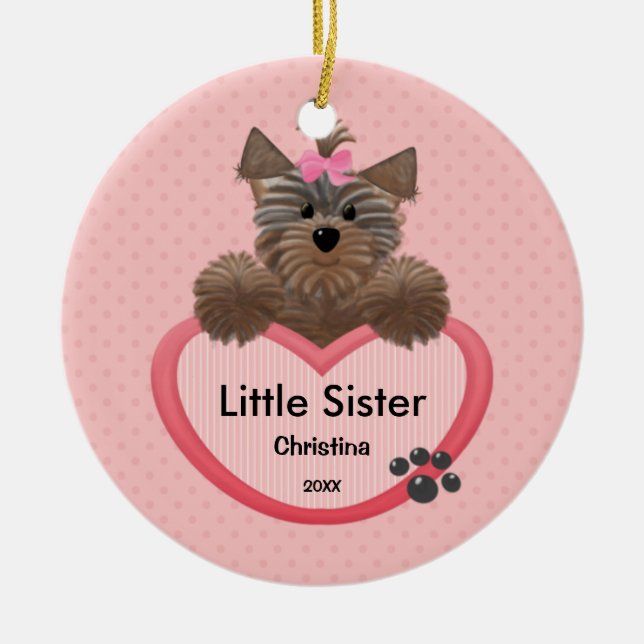 Süße Yorkie kleine Schwester-Weihnachtsverzierung Keramikornament (Vorne)